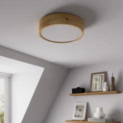 Envostar loftlampe Kerio, Ø 37 cm, naturligt egetræ