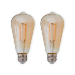 E27 rustik LED-pære 6 W 500lm rav 1.800 K, 2 stk