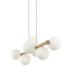 Estera hængelampe, opalglas, træ, 7 lyskilder
