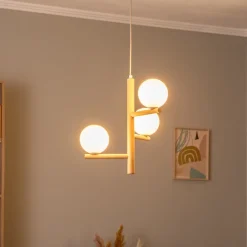 Estera hængelampe, opalglas, træ, 3 lyskilder