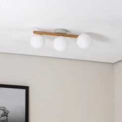 Estera loftlampe, opalglas, træ, 3 lyskilder