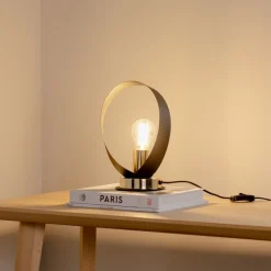 Euluna bordlampe Petla, sort/guld, metal, Ø 19 cm
