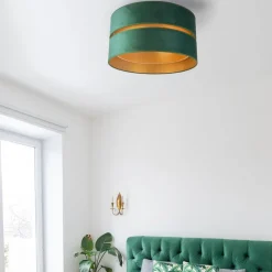 Euluna Duo loftlampe tekstil grøn/guld Ø40cm