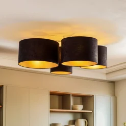 Euluna Lodge loftlampe, 4 lyskilder, sort/guld