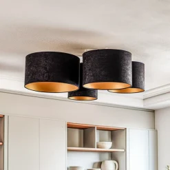 Euluna Lodge loftlampe, 4 lyskilder, sort/guld