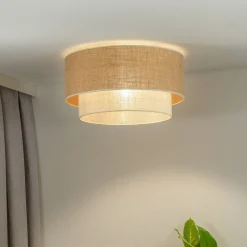 Euluna loftlampe Boho Jute, naturbrun/hvid, Ø 60 cm
