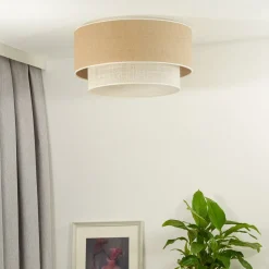 Euluna loftlampe Boho Jute, naturbrun/hvid, Ø 60 cm