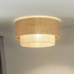 Euluna loftlampe Boho Jute, naturbrun/hvid, Ø 45 cm
