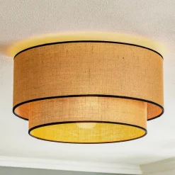 Euluna loftlampe Boho jute & sort, natur/sort, Ø45cm