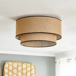 Euluna loftlampe Boho jute & sort, natur/sort, Ø45cm