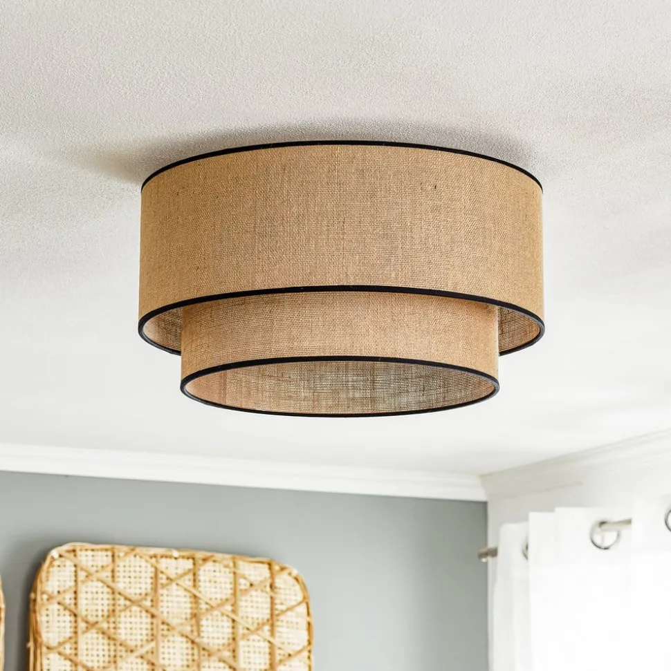 Euluna loftlampe Boho jute & sort, natur/sort, Ø45cm