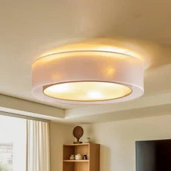 Euluna Tibu loftlampe, tekstil, Ø50cm, jordfarvet