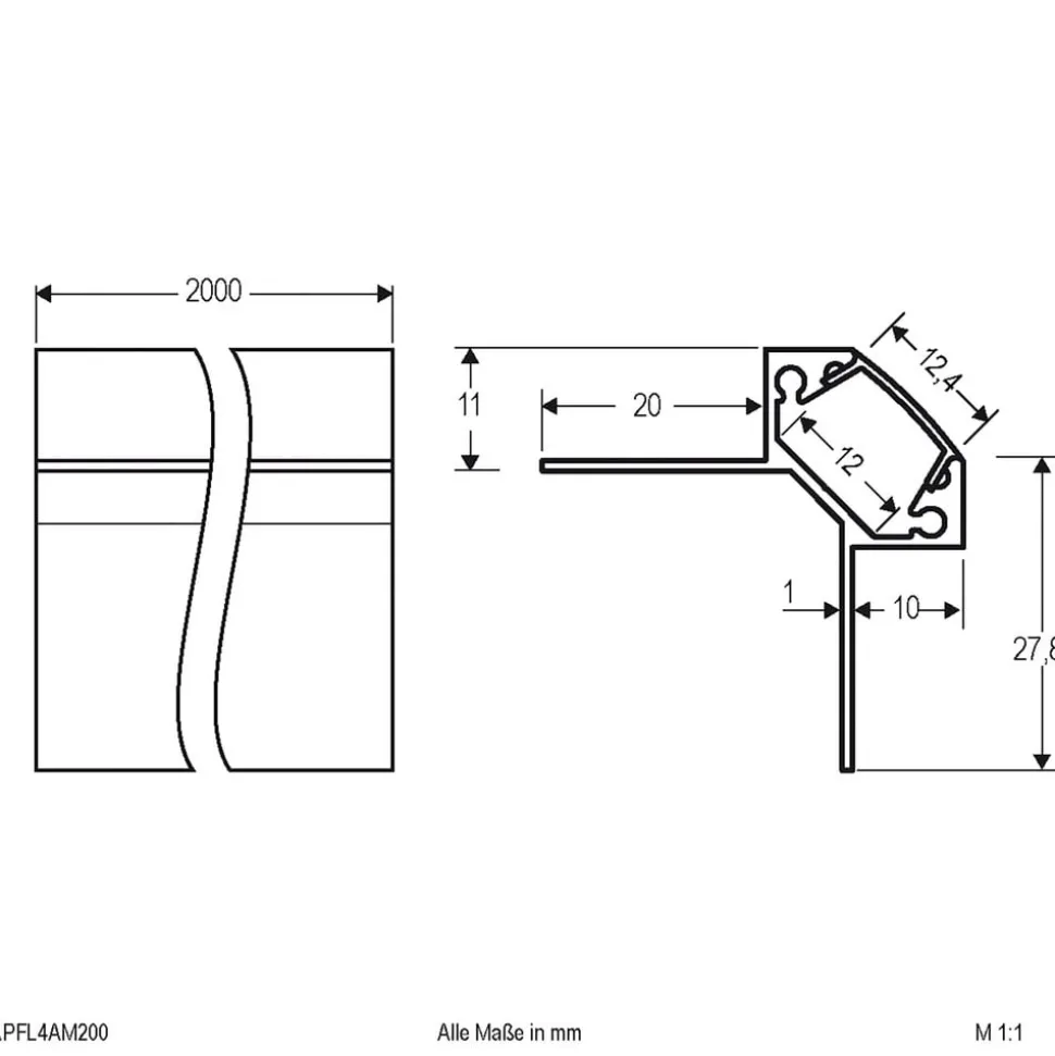 EVN APFL4 alu-flisekantprofil udv. 200 cm x 3,8 cm