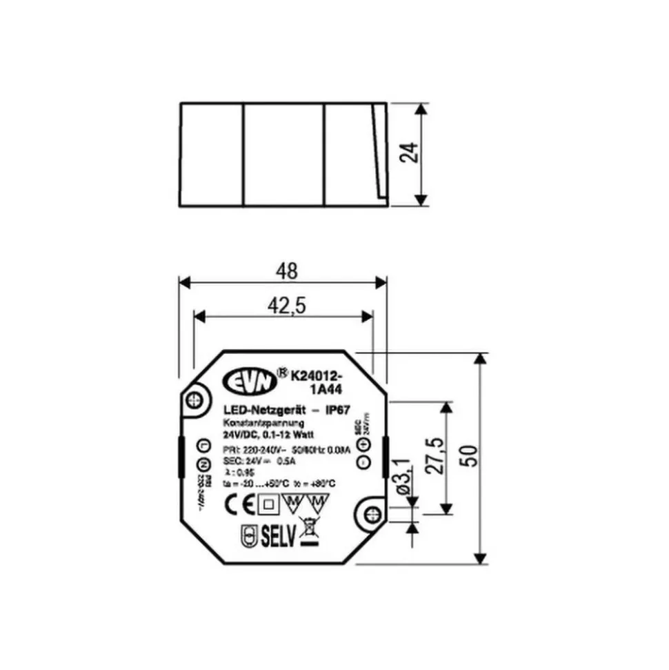 EVN K24012 strømforsyning 24V/DC 0,1 W-12 W IP44