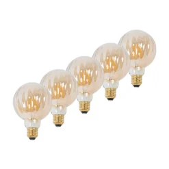 E27 3,8 W LED G95 2.700 K 340lm riller, rav, 5 stk