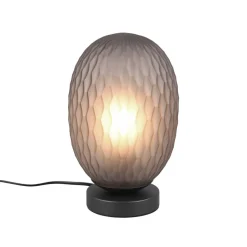 Facette bordlampe, røgfarvet grå, højde 29 cm, glas, E27
