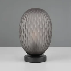 Facette bordlampe, røgfarvet grå, højde 29 cm, glas, E27