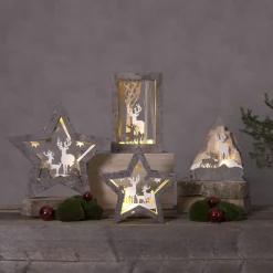 Fauna LED-dekorationsstjerne af træ, højde 24 cm