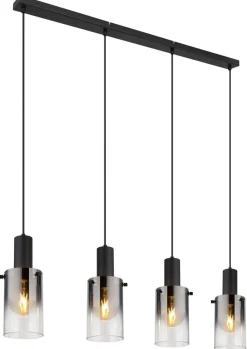 Florentina hængelampe, længde 103 cm, røggrå, glas, 4 lyskilder.