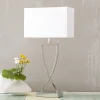 Flot tekstil-bordlampe Anni, krom/hvid