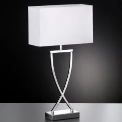 Flot tekstil-bordlampe Anni, krom/hvid