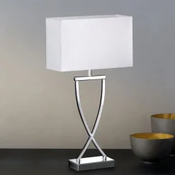 Flot tekstil-bordlampe Anni, krom/hvid