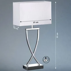 Flot tekstil-bordlampe Anni, krom/hvid