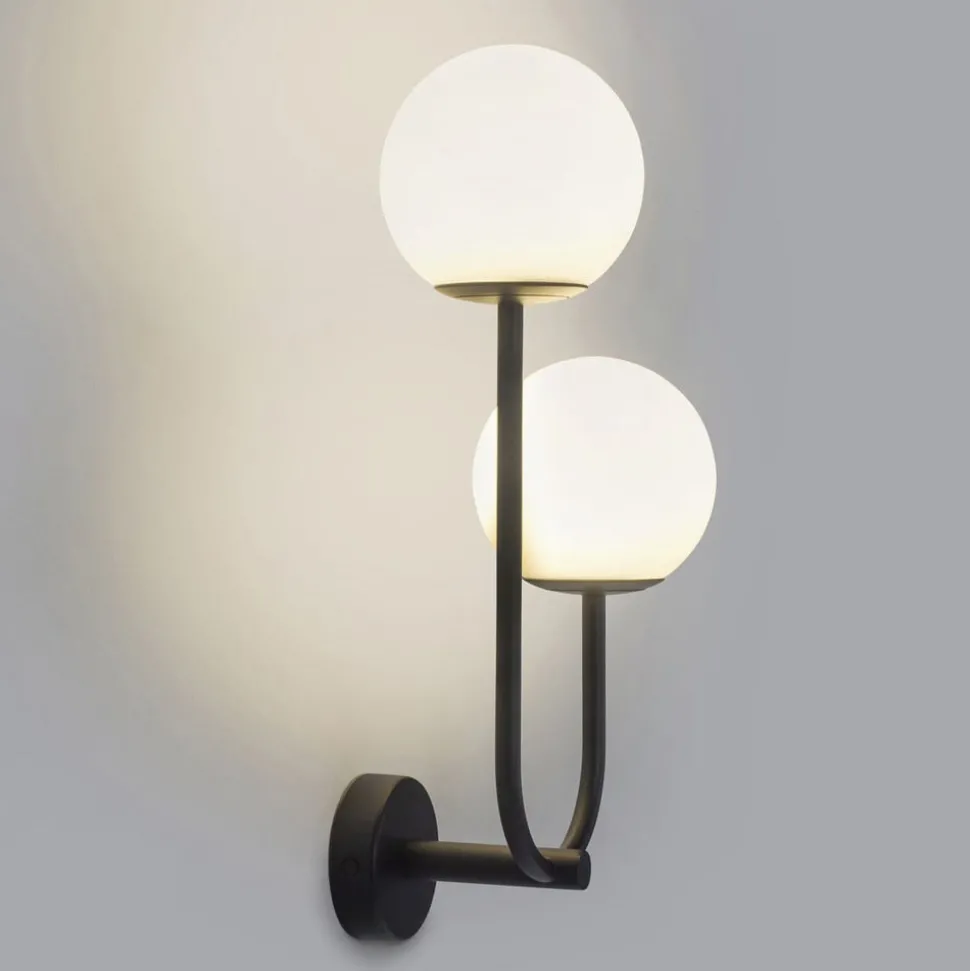 Forlight væglampe Sfera Double, sort, glas, bredde 23 cm