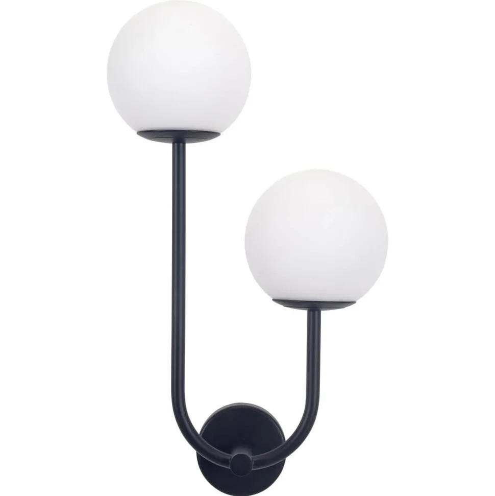 Forlight væglampe Sfera Double, sort, glas, bredde 23 cm
