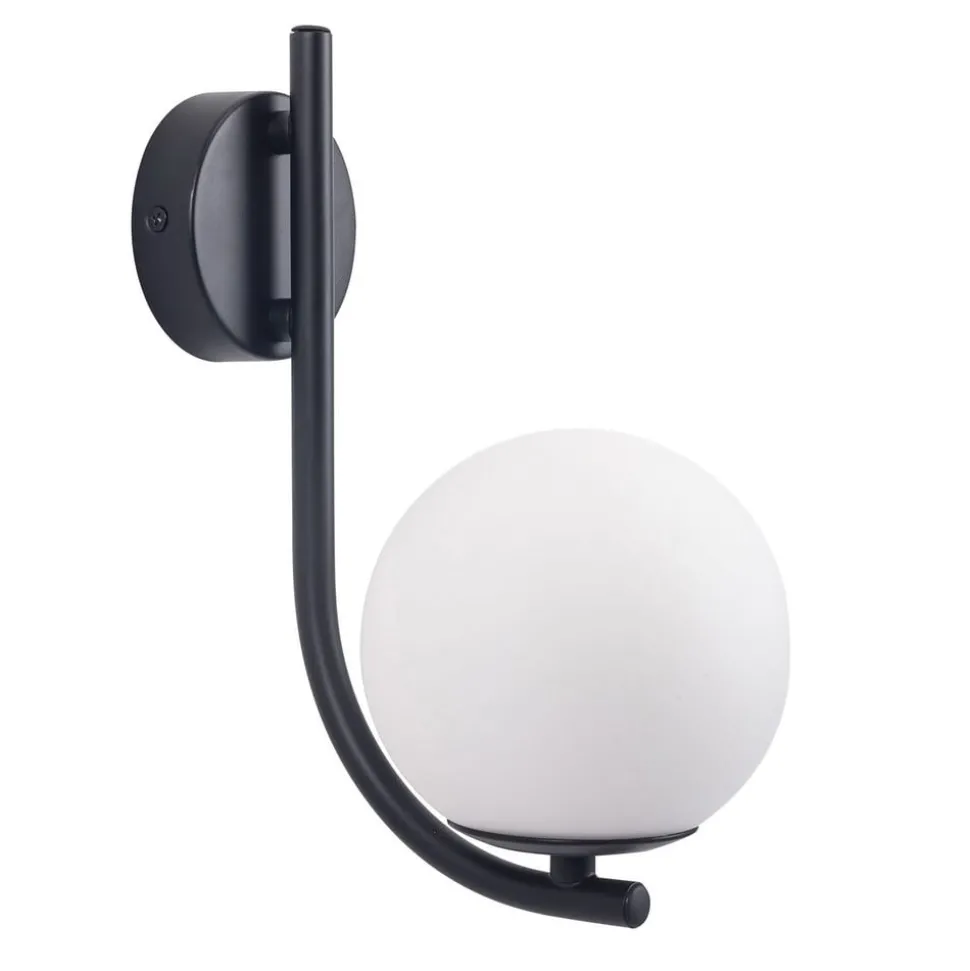 Forlight væglampe Sfera Single, sort, glas, bredde 12 cm