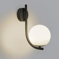 Forlight væglampe Sfera Single, sort, glas, bredde 12 cm
