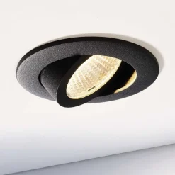 Forsænket loftlampe Dione, IP44, 3.000 K, sort, dæmpbar