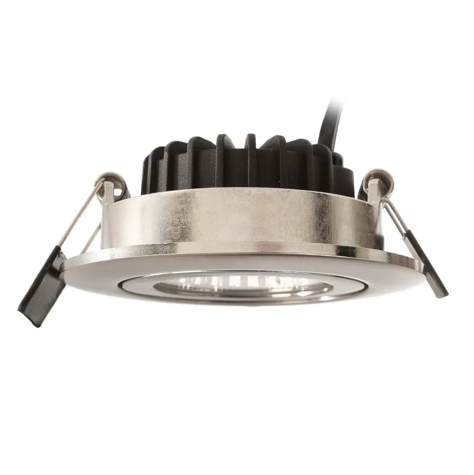 Forsænket loftlampe Dione, IP44, 3.000 K, nikkel, dæmpbar