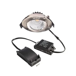 Forsænket loftlampe Dione, IP44, 3.000 K, nikkel, dæmpbar