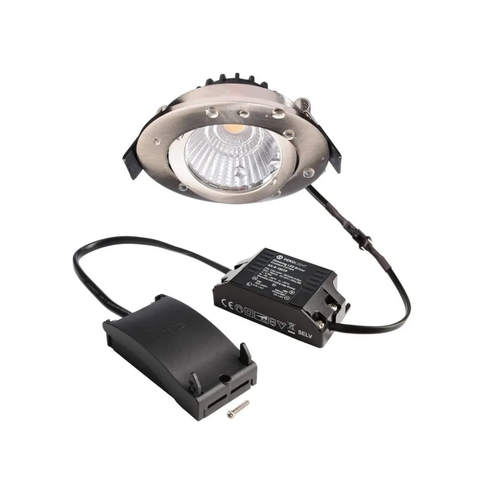 Forsænket loftlampe Dione, IP44, 3.000 K, nikkel, dæmpbar