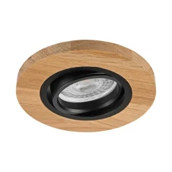 Forsænket loftlampe Tobby, Ø 10 cm, egetræ, GU10