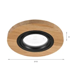 Forsænket loftlampe Tobby, Ø 10 cm, egetræ, GU10