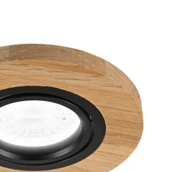 Forsænket loftlampe Tobby, Ø 10 cm, egetræ, GU10