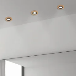 Forsænket loftlampe Tobby, Ø 10 cm, 3 stk. sæt, egetræ GU10