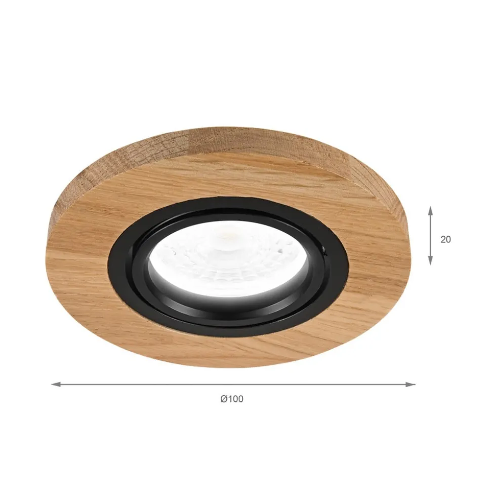 Forsænket loftlampe Tobby, Ø 10 cm, 3 stk. sæt, egetræ GU10