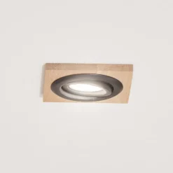 Forsænket loftlampe Tobby, 10 x 10 cm, egetræ, GU10