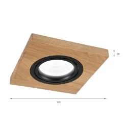 Forsænket loftlampe Tobby, 10 x 10 cm, egetræ, GU10