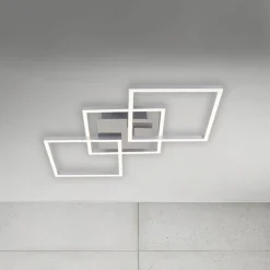 Frame LED-loftlampe, step-dim, krom-alu 76x37cm