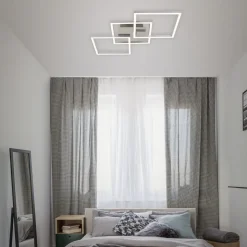 Frame LED-loftlampe, step-dim, krom-alu 76x37cm