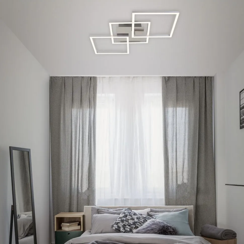 Frame LED-loftlampe, step-dim, krom-alu 76x37cm