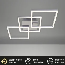 Frame LED-loftlampe, step-dim, krom-alu 76x37cm