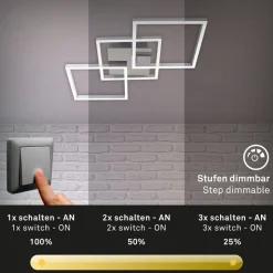 Frame LED-loftlampe, step-dim, krom-alu 76x37cm