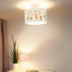 Freddy hængelampe, Ø 35 cm, farverig, dyr, stof, E27
