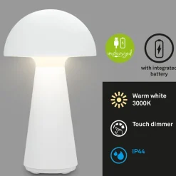 Fungo LED-bordlampe, genopladelig, hvid