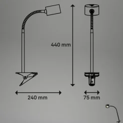 Genopladelig klemmelampe Tari, sort, CCT, touchdæmper, USB